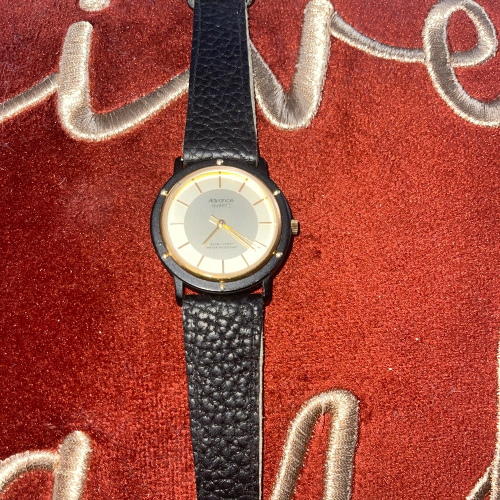 1980s Advanced Quartz Black Leather Watch